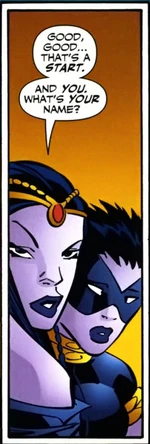 Eve of Shadows (left) and her Earth-4 counterpart.