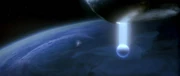 Die Walsonde im Orbit der Erde.