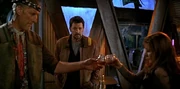 Deanna Troi and Zefram Cochrane toast