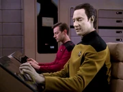 Ensign Wallace (conn) and Lieutenant Commander Data (ops)