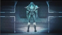 A rear veiw of  a Galactic Federation Trooper using the PED.