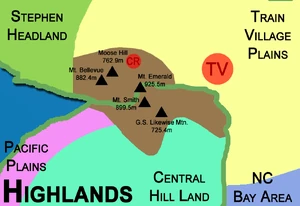 Emerald Highlands: geographical regions, mountains, towns and hamlets