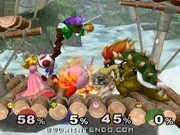 Four characters brawling it out.