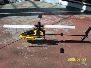E-flite Blade CP fitted with JCS Hobbies Plasti-Blades.  The product is cast without colorant as a weight-saving measure but will accept automotive or hobby paints if desired.