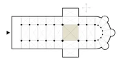The crossing highlighted on a typical cathedral plan