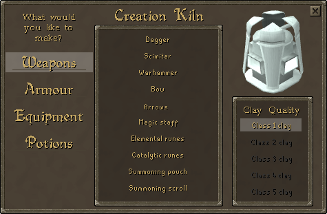 Creation kiln interface.