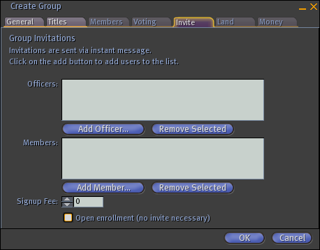 SL 1.10 Create Group window - Invite tab