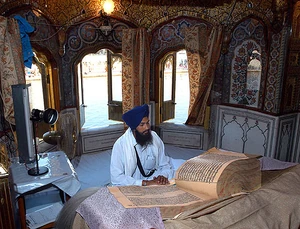 The Sri Guru Granth Sahib on the first floor of Harimandir Sahib