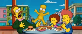 Bart nu na janela do Krusty Burger