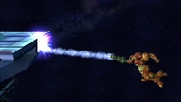 Samus using the Beam to recover in Brawl.