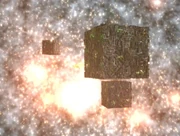A group of Borg Cubes evading the debris of a Species 8472 destroyed planet.