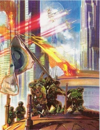 Den Nye Republiks tropper rejser den Nye Republiks flag på Coruscant.