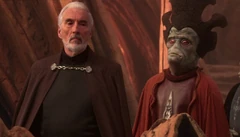 Dooku katsoo Padmén, Obi-Wanin ja Anakinin teloitusta Petranakin areenalla.