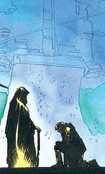 Luke Skywalker bowing before Palpatine.