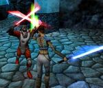 New Reborn warrior and Jedi Knight, both users of Jar'Kai, face each other in combat