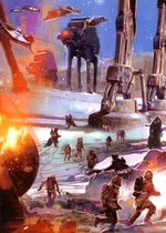 Alliance troops flee from Imperial AT-ATs.
