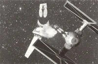 Maarek Stele flies a TIE Fighter against a Rebel shuttle.