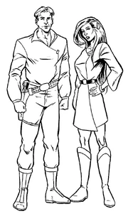 Keyan Farlander and a female Agamarian.