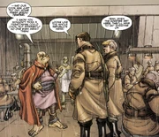 Marn Hierogryph greets Lt. Carth Onasi to the Little Bivoli.