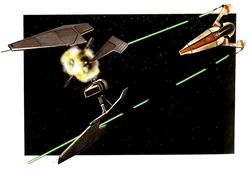 An Aurek tactical strikefighter destroys a Sith fighter