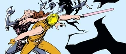 Lumiya, bested and stripped of most of her armor, reveals her true identity to Luke Skywalker.