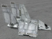 A Sentinel-class landing craft with wings folded for landing