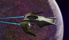 The Sharp Spiral, Saesee Tiin's personal starfighter, over Coruscant.