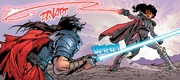 Githany fighting Kiel Charny with her lightwhip.