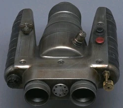 A pair of electrobinoculars with a built-in rangefinder.