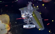 A Legion Venator-class star destroyer alongside a Legion-employed pirate CR90 corvette