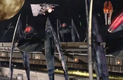 Vulture droids prepare to face several Star Destroyers.