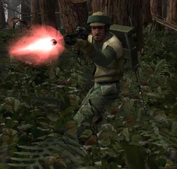 A Rebel soldier in action on the planet of Endor.