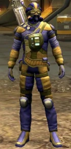 A player wearing full Hazmat Armor