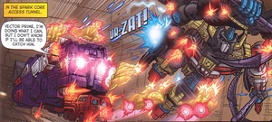 Sentinel Maximus, in armored transport mode, downloads tiny jets into reality to stop the end of the multiverse.