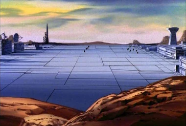 Hound's holographic rocket base.  Not pictured: rocket. Except for that rocket in the background that is all tiny.