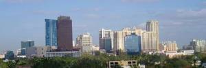 The skyline of Ft. Lauderdale, Florida.  If you look closely you can see damage on the buildings sustained from Hurricane Wilma in 2005.