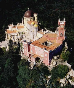 Palace of Pena in Sintra, over big mountain-top rocks, it is a mixture of the neo-gothic, neo-manueline, neo-islamic, and neo-renaissance styles. (courtesy IPPAR)
