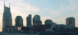 The skyline of Nashville, Tennessee.