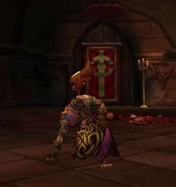 Sekhesmet, trying to resist the tortures of the Scarlet Crusaders, is forced to his knees