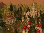 The Abbey with the Holy Water is the building on the left-hand side on this picture of Tyr's Hand