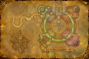 Map of the Undercity. Note that the seal of the Scourge is printed in the left side of the map... a mistake?