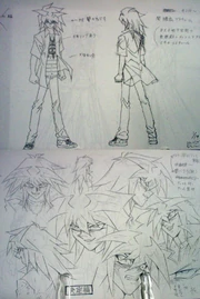 Yami Bakura's design incorporates multiple layers of clothing and a wide range of expressions. Depicted here is the duelist in full regalia from front and rear views and alongside views of his head from different angles.